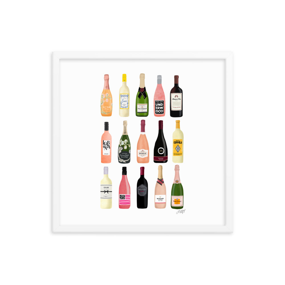 Ilustración de botellas de vino y champán - Lámina mate enmarcada